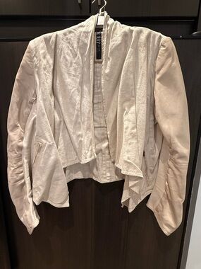 La Marque Linen & Leather Drape Front Women's Jacket in Light Beige